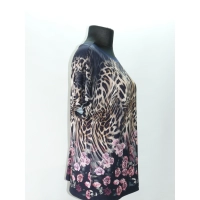 Przedłużana tunika do spodni - brązowa panterka i różowe kwiaty